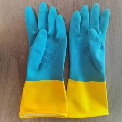 China Kitchen Latex Industrial Bicolor Glove 32CM Latex Dishwashing Gloves for sale