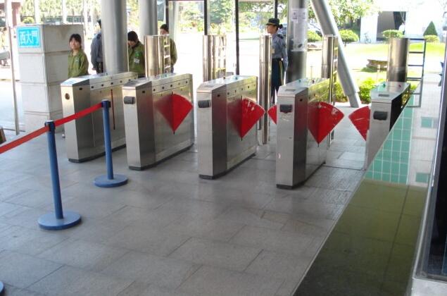 Example installation of stainless steel flap barrier turnstile