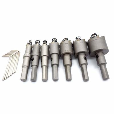 China 14mm-35mm Tungsten Carbide Tipped Hole Saw Drill Bit Set 7pcs Silver Color for sale