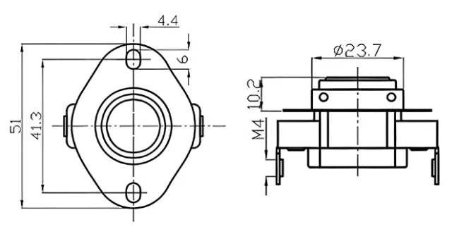Detailed diagram of KSD302 Bimetal Thermostat showing dimensions and components