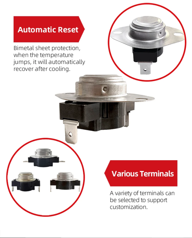Technical specifications and wiring diagram of KSD302 Bimetal Thermostat
