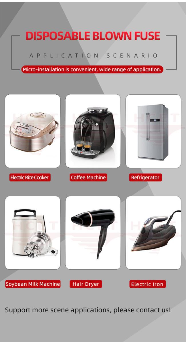 Example applications of HCET thermal fuse in various equipment