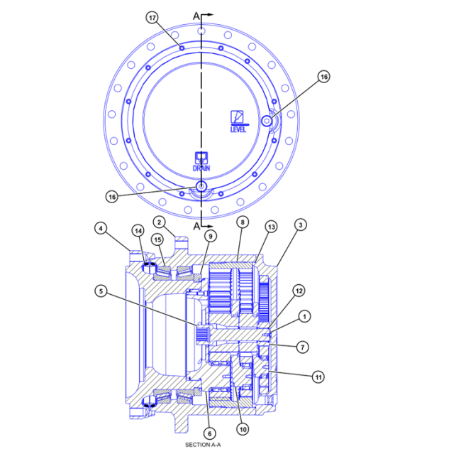 E374 Excavator Final Drive - Technical Diagram