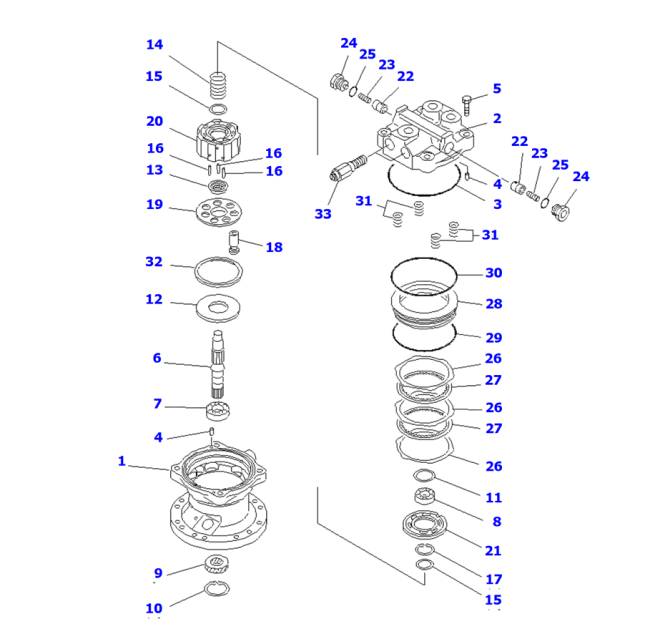 Swing motor parts diagram and breakdown illustration