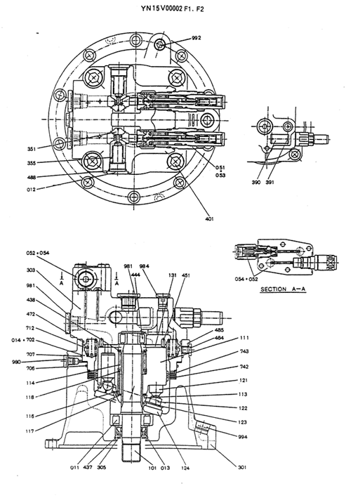 Travel motor parts breakdown diagram