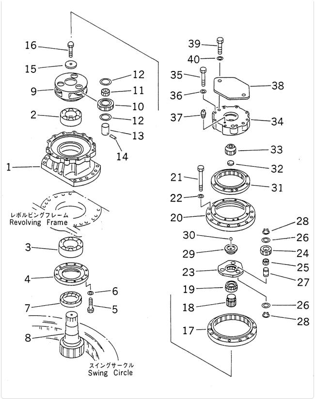 Komatsu PC200-6 swing gearbox technical diagram