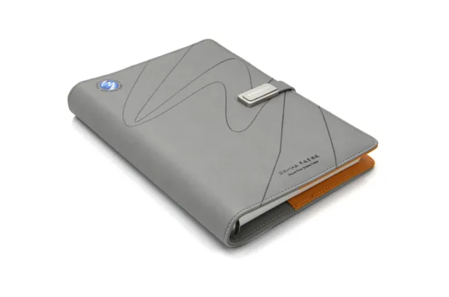 Grey High-Grade PU Leather Notebook with Magnetic U Disk Buckle, Customizable Logo