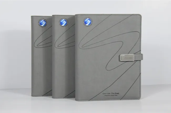 Grey High-Grade PU Leather Notebook with Magnetic U Disk Buckle, Customizable Logo