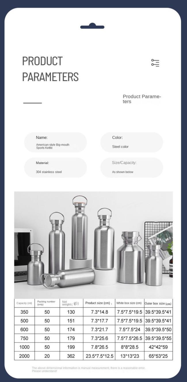 350ml 500ml 600ml Oem Odm Single Wall Stainless Steel Water Bottle BPA Free Stainless Steel Travel Water Bottle Lightweight Minimalistic Design 2