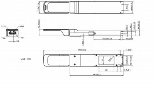 OSFP-400G-DR4 mechanical dimensions diagram