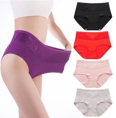 China XL-4XL Womens Underwears High Waist Cotton Female Fat Briefs Plus Size Lace Panties For Middle-Aged Women for sale