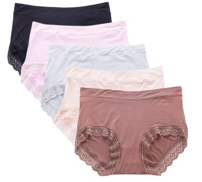 China Large Size Womens Underwears Sexy High Waist Cotton Panties Elastic Lace Pure Breathable Briefs for sale
