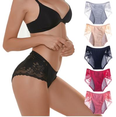 China Custom Physiological Panty Breathable Menstrual Leakproof Lace Panties Cotton Sexy Lace Period Underwear for sale