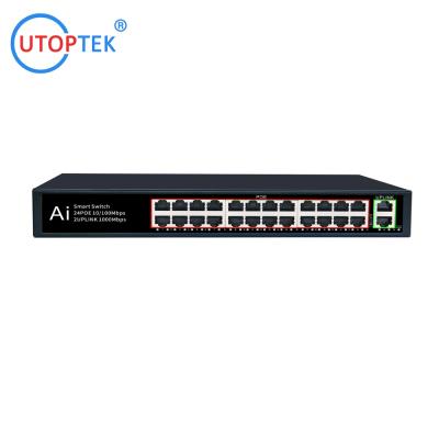 China High quality RACK Type 24port POE+2xGE UPlink POE Etherent switch 250m for IP Camera ip phone for sale