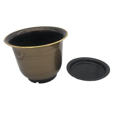 China Metal Shiny Plastic Flower Pot with Saucer Together Chinese Style for sale