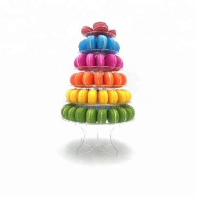 China Plastic Pyramid Display Case 6 Tier Macaron Display Tower Case With Acrylic Base for sale