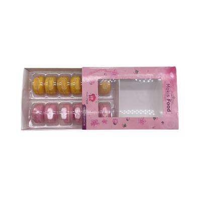 China Beautiful 12 pcs Paper Macaron Packaging Box with Transparent Window & 12 Plastic Inner Tray for sale