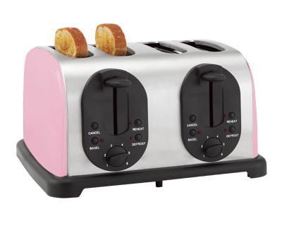 China Pink Stainless Steel 4 Slice Toaster Pop Up Bread Toaster With 4 Slot for sale