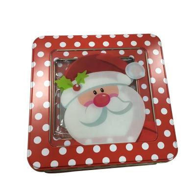 China Empty Christmas Tin Gift Box Square Cookie Tins with Window Holiday Decorative Tins with Lids for sale