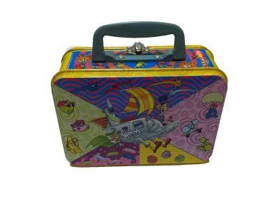 China Colorful Metal Tin Lunch Box , Tinplate Cover Hinge Square Tin Box for sale