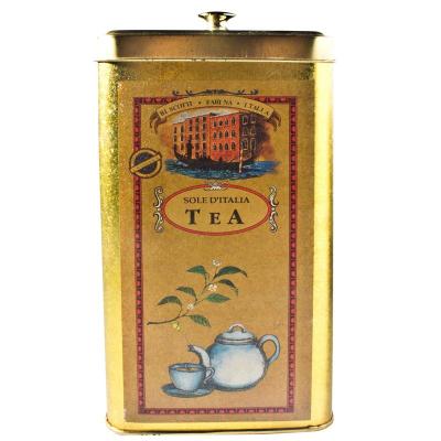 Китай Квадратная золотистая жестяная коробка банок чая олова для упаковывать чая/кофе продается