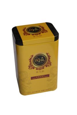 China Spot Yellow Printed Tin Tea Canisters , Rectangular Metal Caddy for sale