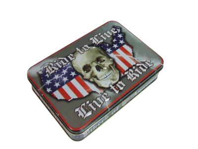China Skull Shape USA Map Printed Metal Tin Cans Embossing Rolled Out Line for sale