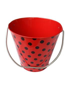 China Black Dot Red Printed Metal Tin Bucket Double Sided Printed 6.25 x 6.25 x 5.5