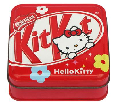 China Hello Kitty-Zinn-Süßigkeits-Behälter, leeres inneres und CYMK draußen, quadratische Blechdose zu verkaufen