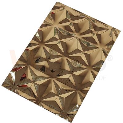 China Ornamental 5x10 Titanium Gold Mirror Embossed Finished Stainless Steel Sheet for sale