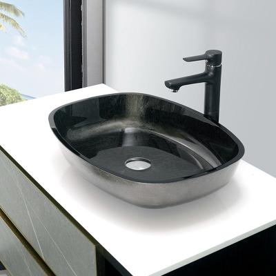 China Scratch Resistant Glass Table Top Wash Basin Green Colour Engraving Modern for sale