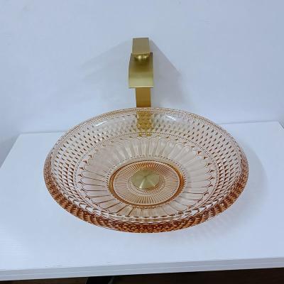 China Round Wash Basin Bowl Crystal Glass Amber Color Bathroom L450 * W450 * H120mm for sale