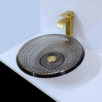 China Transparent Shallow Wash Basin Modern Round 19mm Black Bowl Sink Bathroom for sale