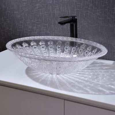 China Oval Shape Wash Basin Bowl Counter Top Crystal Clear Vanity 530mm Length for sale