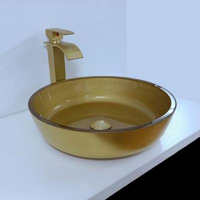 China 110mm Height Brushed Glass Basin Bowl 420mm Length Round Circular Vessel Sink for sale