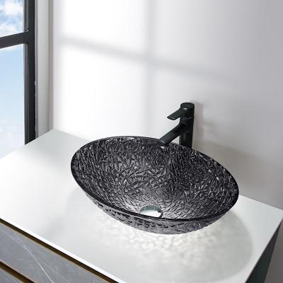 China Transparent Black Crystal Glass Wash Basin Bowl Diecasting Bathroom Countertop Sinks for sale