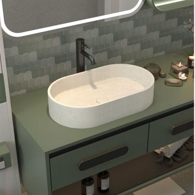 China Pop Up Drain Concrete Wash Basin Oval Shape Bathroom Sink for sale