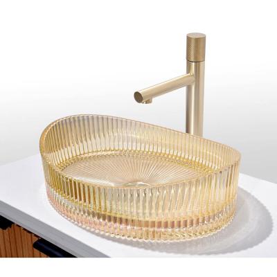 China Modern Glass Vessel Basins With 12mm Thickness Center Drain Glass Basin Bowl for sale