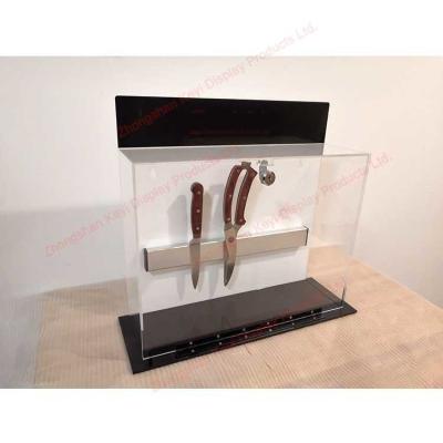 China Countertop Wall Mounted Clear Acrylic Knife Display Case With Lock for sale