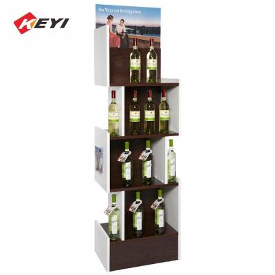China Custom Beverage Retail Store Floor Wood Wine Bottle Display Stand for sale