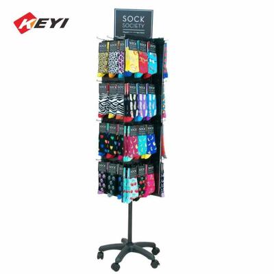 China Retail Shop Floor Standing Rotating Display Rack Hanging Socks Display Stands With Hooks for sale