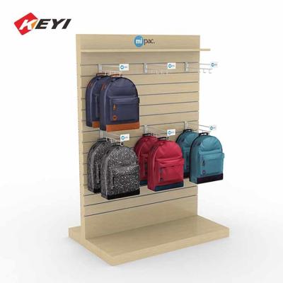 China Bag Store Interior Furniture Design Floor Double sided hanging School Bag Display Stand for sale