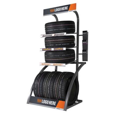 China Floor Standing Metal Tire Showroom Displays Rack With Brochure Holder for sale
