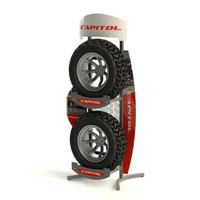 China Wholesale Custom Floor Standing 2 way tyre rack Metal Tire Display Stand for sale