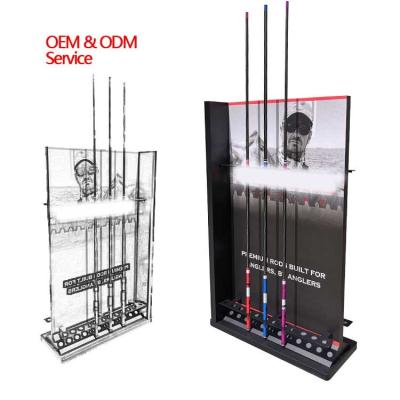 China Metal And Wooden materials floor standing Fishing Rod Display Stand for sale