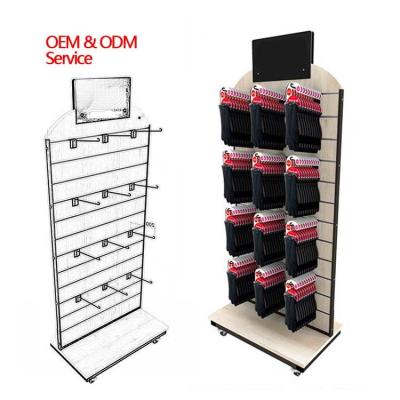 China Custom Design Retail Store Wooden Sock Display Stand Floor Slatwall Display for sale