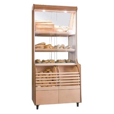 China Customized Wooden Bakery Display Cabinet With Sliding Door And Led Light for sale