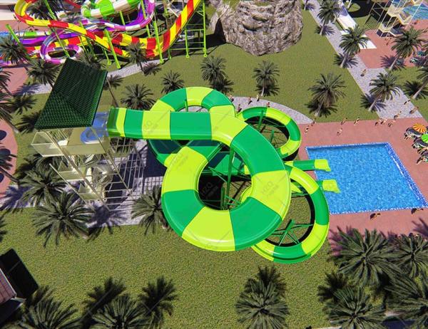 Quality FRP Fiberglass Water Slide 178m Length Super Spiral Slide For Aquatic Park for sale