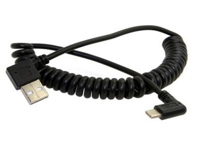 China 1.5m Coiled Right Angle Micro USB Cable /  USB 2.0 A Male to micro B  Mobile Phone Charging Cable for sale