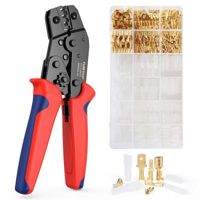 China Ratchet Pin Wire Crimper Set With Female Male Spade Bullet Connectors for sale